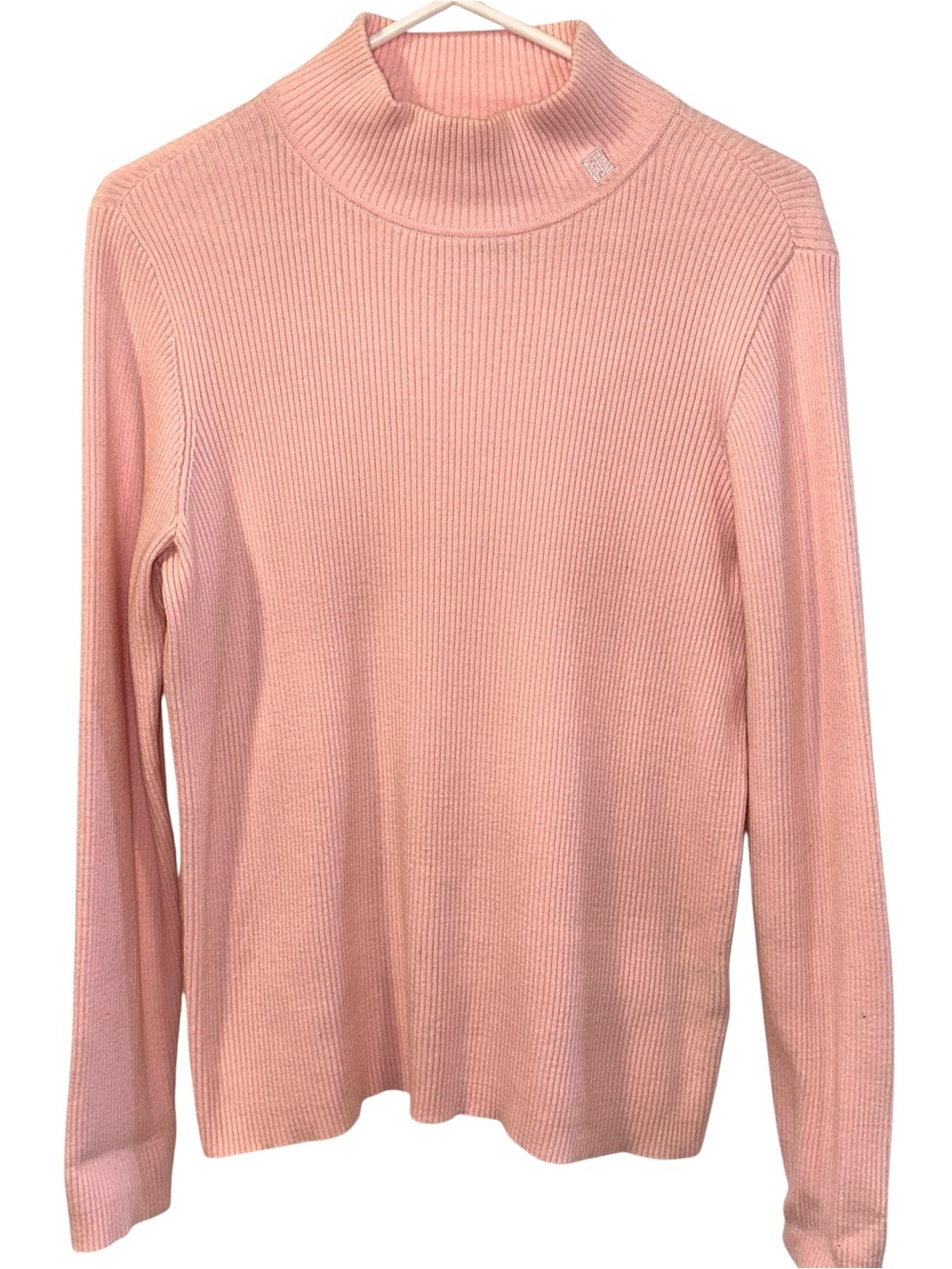 Lauren Ralph Lauren Pink Ribbed Mock Turtleneck Size L Logo on Neck Preppy